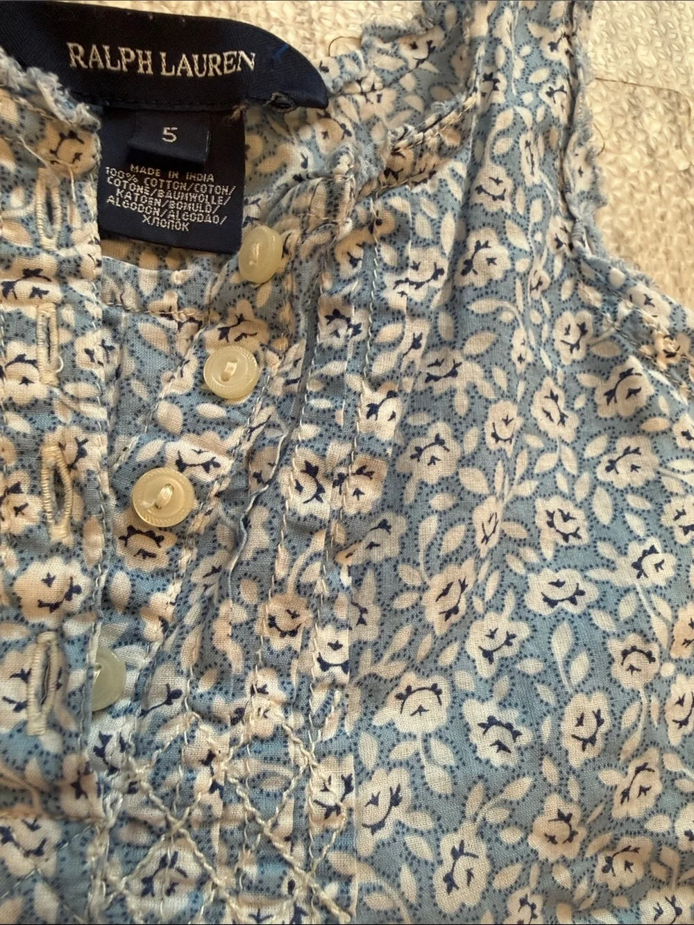 Ralph Lauren Blue Floral Ruffle Tank Top